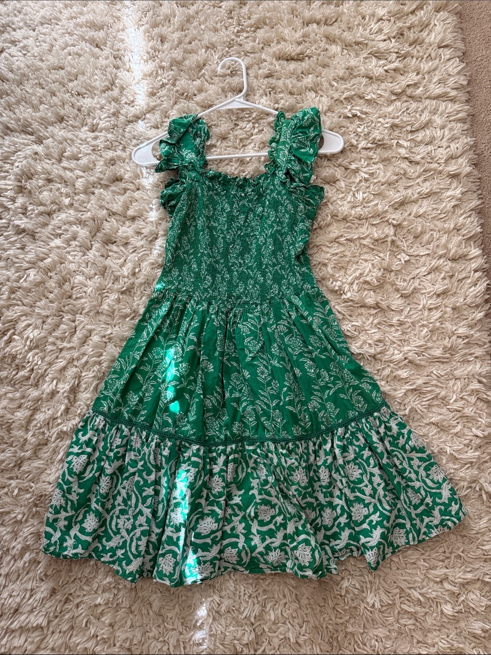 Tuckernuck Green Floral Ruffle-Sleeve Dress